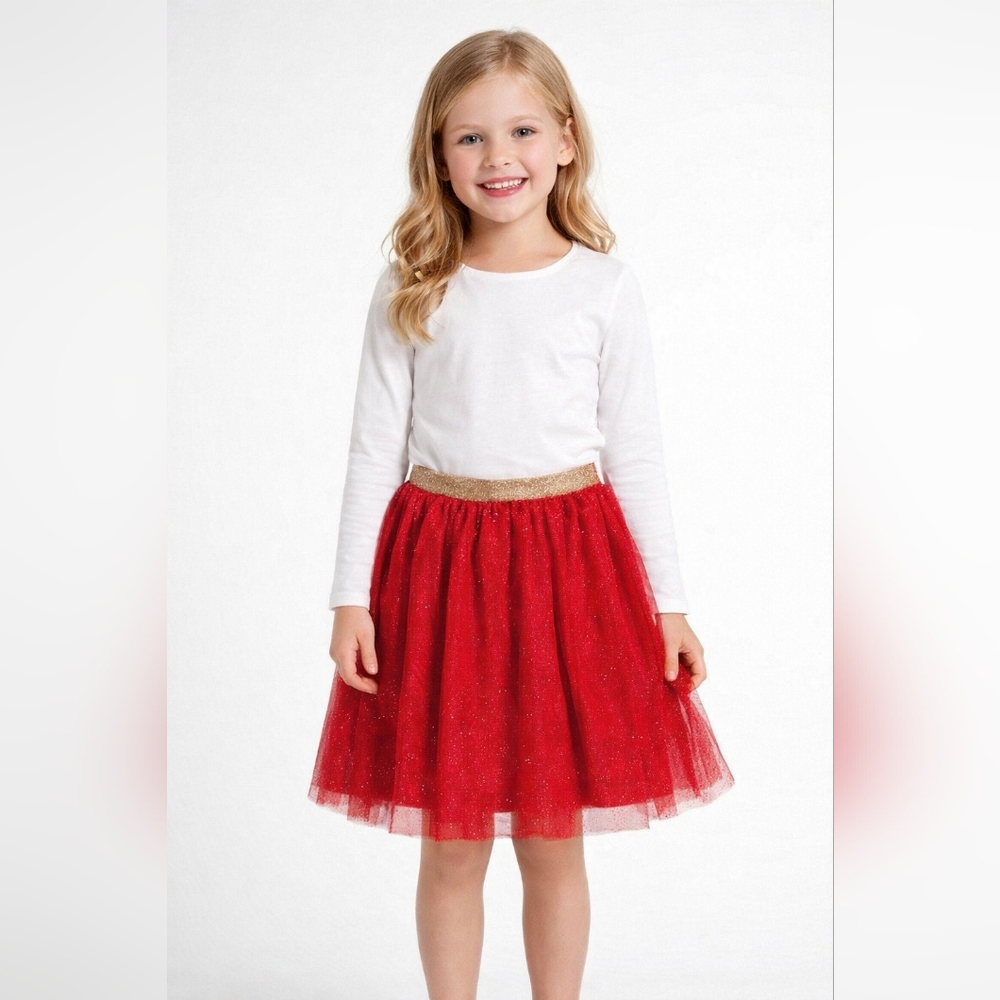 Red, Gold glitter band tulle Holiday Skirt Girls Size M 7-8